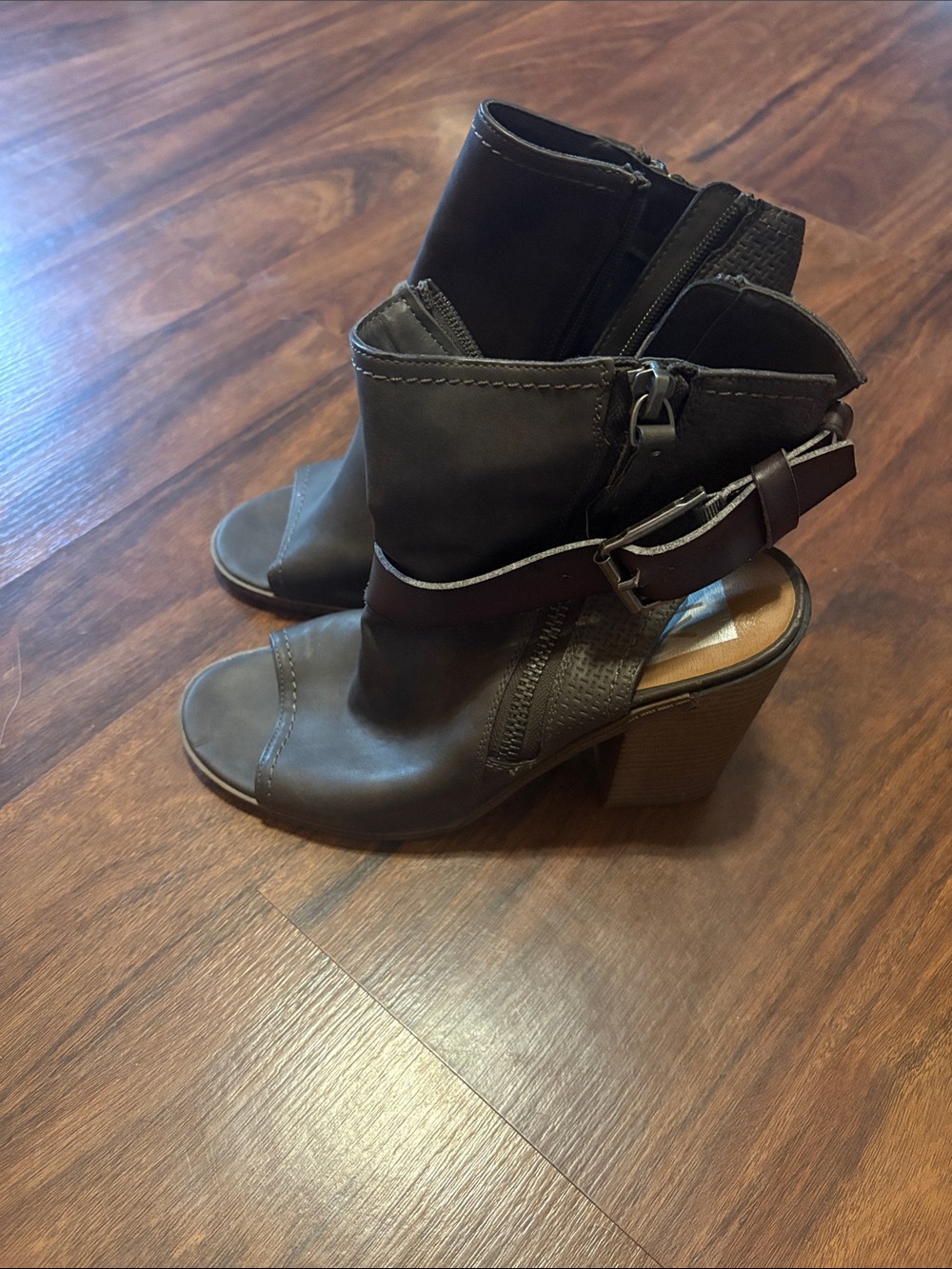 Women’s Taupe Open-Toe Block Heel Ankle Boots